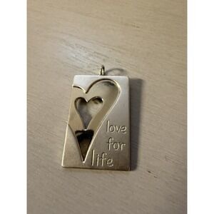 Rectangle Sterling Silver Vintage Love For Life Heart‎ Charm Pendant 10g GUC
